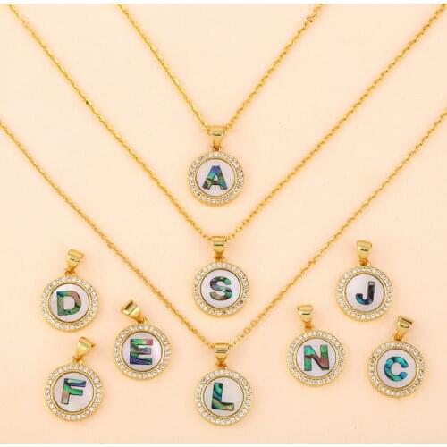 New Fashionable Gold Plated Chain Round Color Shell 26 Initials Letter Charming Pendant Necklaces For Women Jewelry Gift