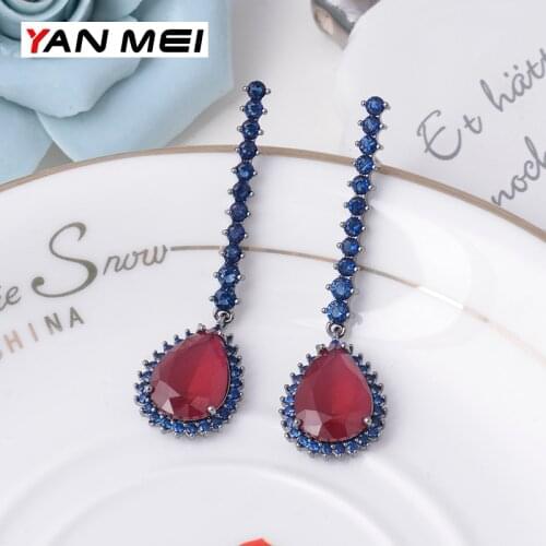 YAN MEI 2018 Long Waterdrop White Gold Color AAA CZ Dangle Earrings Luxury Jewelry for Woman GLE7357Y