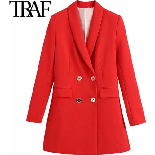 ZHENBAILI Office Lady Casual Blazers Summer Autumn Fashion Double Breasted Long Sleeve Women Suit Jacket Slim Long Coat Red