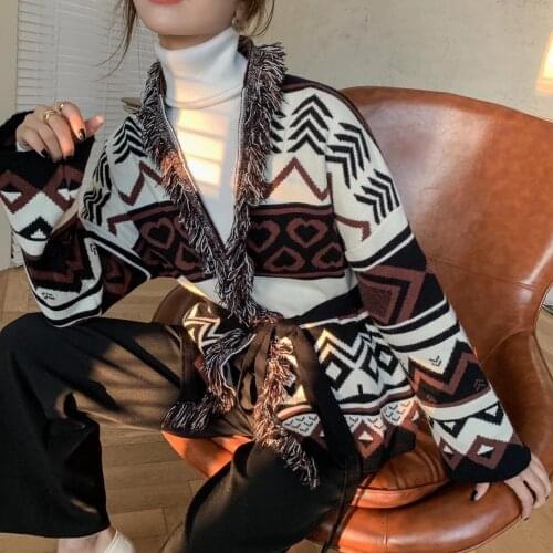 Eliasha Long Sleeve Fringed Sweater Cardigan Women Vintage Ethnic Winter Warm Gypsy Sweater Jacket 2020 V-Neck Boho Jumper Coats