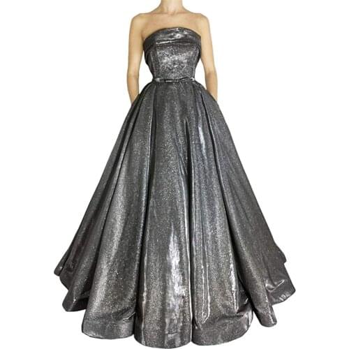 2021 Sparkly Strapless Prom Dresses Sleeveless Glitter Ball Gown Formal Evening Party Gowns Women Robe De Soiree