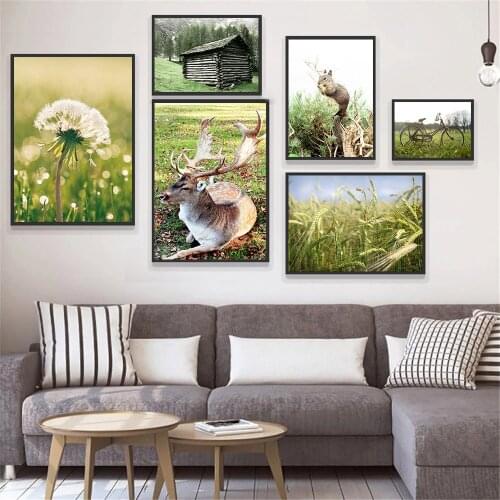 Animal Squirrel Deer Landscape Poster Wheat Dandelion Canvas Painting Nature Wall Art Print Pictures Nordic Living Room Decor
