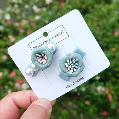 2pcs/set Bows Flower Girls Hair Clip Pearl Barrettes Color Hairpin Headwear For Kids Children Hair Accessories Fashion Headdress