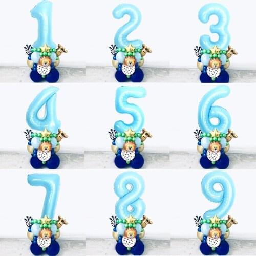 35pcs 32inch pearl blue number Column animals head happy birthday party decorations kids gold star dog paw latex globos
