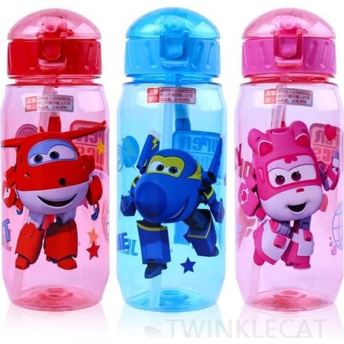 450ml Childrens Water Bottles Cup Kids Straw Anti-fall Kettle Convenient Plastic Water Cup Bottles Super Wing Cartoon Cup