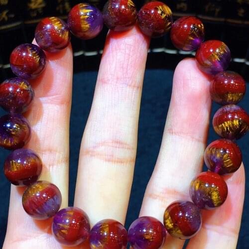 Natural Golden Titanium Crystal Rutile Amethyst Bracelet Beads Round Sugar Shape Pulseira Armband Unisex