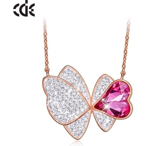 CDE Women Gold Necklace Pendant 925 Sterling Embellished with crystals Heart Pendant Necklace Flower Jewelry Gift