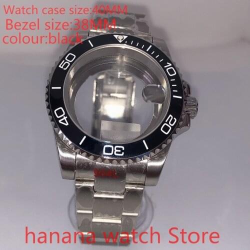 Suitable for NH35 36 Mingzhu2813 Miyata Automatic Chain 40mm Stainless Steel Case Transparent Cover Ceramic Pearl Bezel Black