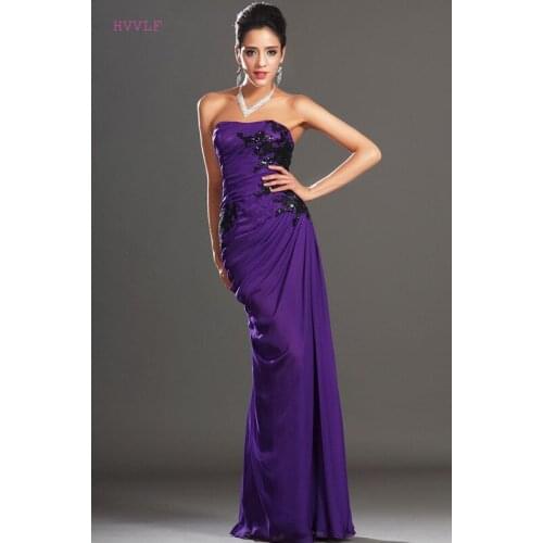 Purple Evening Dresses Sheath Strapless Chiffon Appliques Beaded Plus Size Long Evening Gown Prom Dresses Robe De Soiree