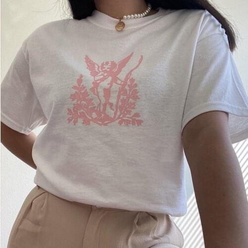 Pink Cherub Top t shirt angel funny graphi cute women fashion pure cotton casual Christian Bible baptism t shirt tees