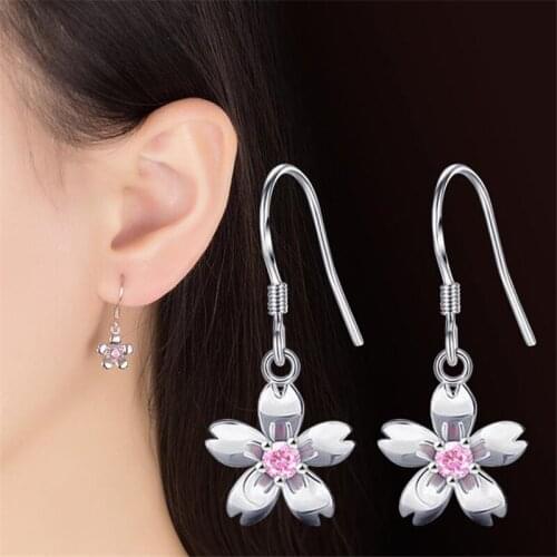 KOFSAC New Fashion 925 Silver Earring For Women Engagement Fresh Flower Crystal Girl Earring Jewelry Girl Lady Accessories