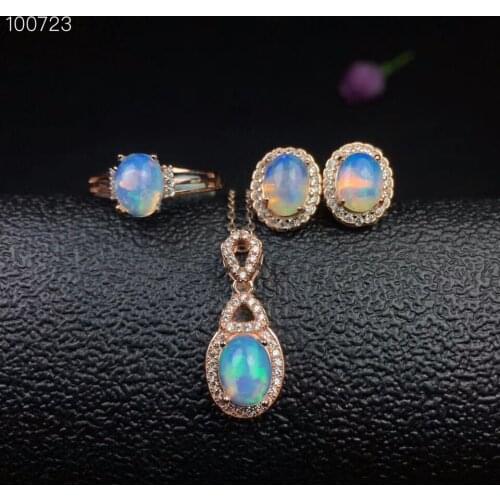 KJJEAXCMY boutique jewels 925 pure silver inlaid natural Opal Pendant Necklace Ring Earrings set up female support test