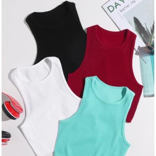 CHRLEISURE Women Classic Solid Color All-Match Base Vest Summer Ladies Round Neck Casual Slim Sleeveless Tank Top 4-Piece Set