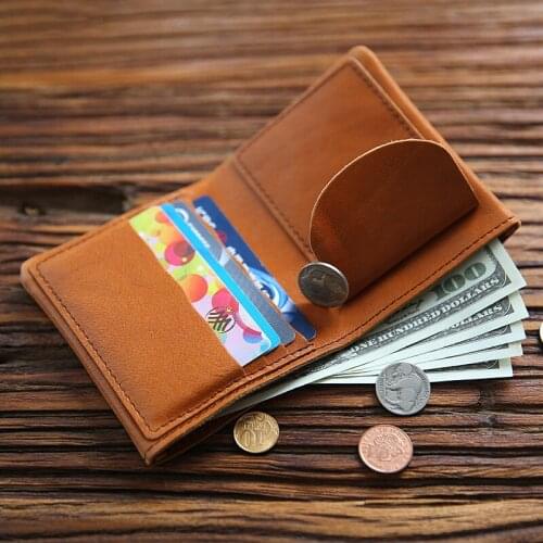 2020 100% Genuine Leather Wallet For Men Male Vintage Handmade Short Bifold Small Wallets Purse Card Holder With Coin Pocket Bag