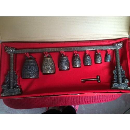 Meditation Gong with 7 Ornate Bell with Dragon Design Chinese Musical Instrument metal handicraft
