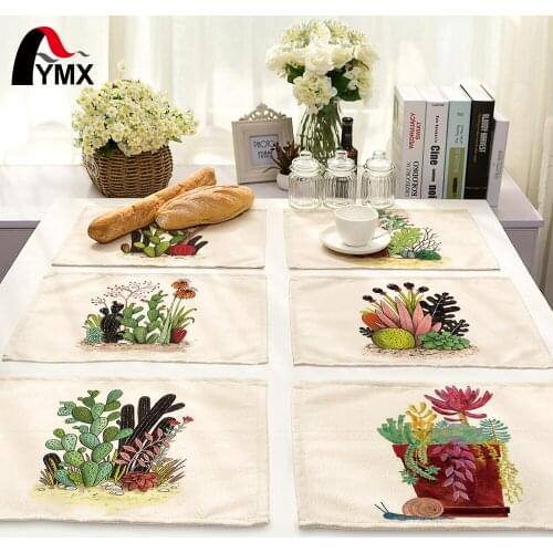 Mix 6 Style Table Napkins Cactus meaty plants Printed Linen Cloth Dinner Table Deco Accessories Wedding Party Napkins Wholesale