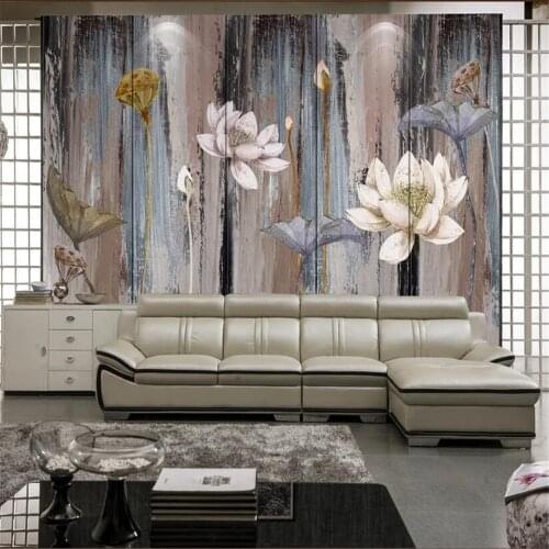 Milofi background wall custom modern oil painting effect lotus TV background wall painting large wallpaper mural