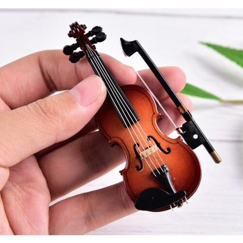Mini Violin with Support Miniature Wooden Musical Instruments Collection Decorative Ornaments Musical toys