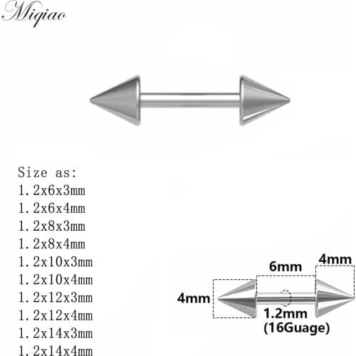 Miqiao 1pcs Simple and Versatile Double Ear Hole Pointed Cone Straight Rod Ear Bone Nail Human Body Piercing Jewelry
