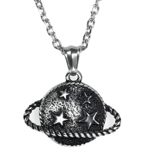 Vintage Space Universe Planet Men Necklaces Round Circle Pendant Stainless Steel Chain Hip-Hop Punk Jewelry