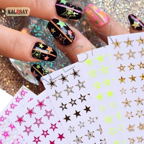 Nail Art Stickers 12 Colors Stars 3D Nail Stickers Decals Manicure Design Self Adhesive Butterfly Love Line Nail Decoration Foil