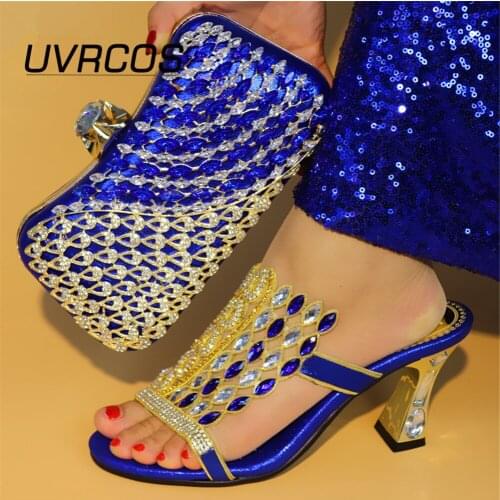 Latest Design Matching Shoes and Bag Set Decorated with Rhinestone 2021 Fashion Women Shoes and BagS for Party Wedding Open Toe