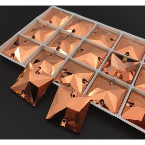 New 12 14 16 22 mm Rose Gold Color Square Shape Sew On Rhinestone Flatback Sewing Rhinestone стразы Glass Strass Wedding Dress
