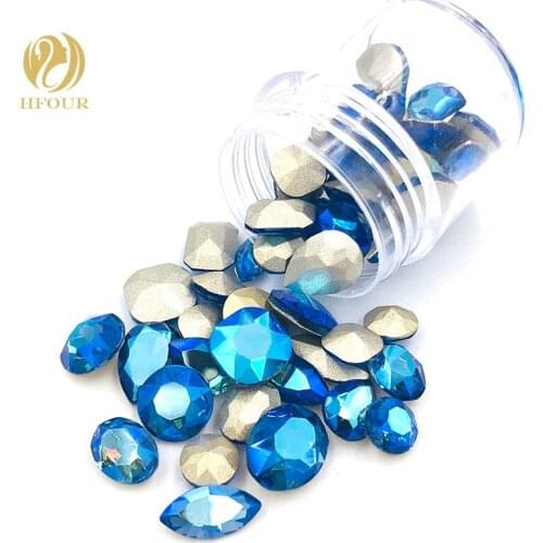 New Blue Fluorescence pointback glass crystal glue on rhinestones Mixed shape Mixed size rhinestone DIY Clothing Accessories
