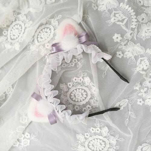 Japanese Cat Ear Headband Plush Animal Ears KC Hairhoop Girls Lolita headdress Super Cute Girl heart Hairball Handmade Hairpin