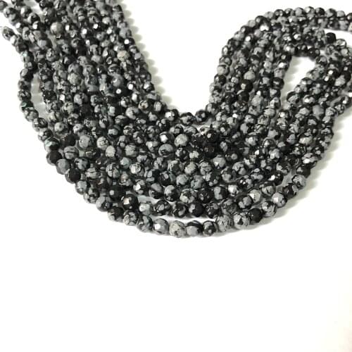 Wholesale 1string Natural Snowflake Obsisidian Faceted Round Beads 4mm 6mm 8mm 10mm Micro Faceted Loose Stone Beads 15.5" strand