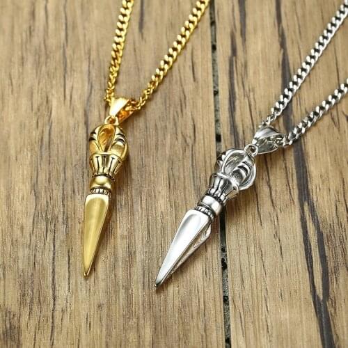 Vintage Men Demon-feeling Pestle Pendant Stainless Steel Chinese Tibetan Vajra-pestle Amulet Necklace Lucky Jewelry Collier