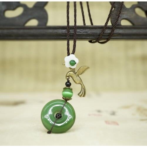 Fashion Chinese wind chalcedony jewelry bird necklace,new vintage stones necklace ,handmade ethnic green necklace