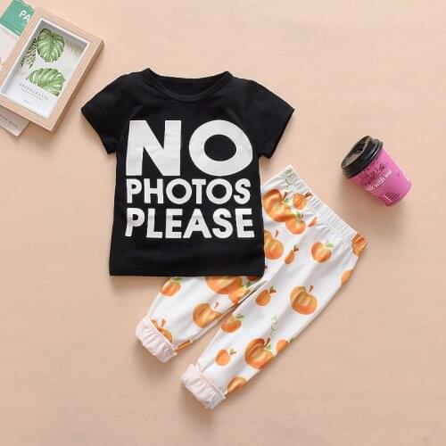 PatPat 2020 New 0-2 Years Baby Summer two-piece Suit Letter Print Short-sleeved T-shirt + Pumpkin Print Pants Sets