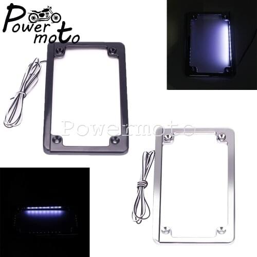 Motorcycles Custom Number License Plate Holder Bracket Frame w/ LED Light Universal For Honda Yamaha Chopper Scooter Cafe Racer