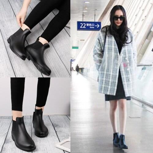 Girl Casual Fashion PVC Martin Rain Boots Waterproof Women Ankle Non-slip Snow Wear Rainboots Elastic Water Shoes Big Size 35-43