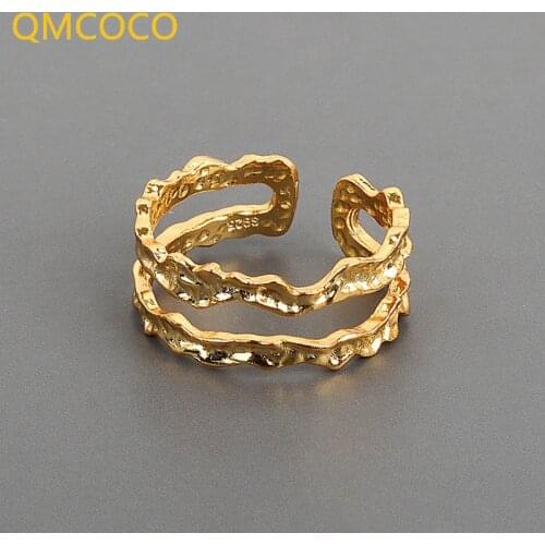 QMCOCO 925 Silver New Simple Design Double Layers Rings Retro Distressed Opening Handmade Ring Fashion Fine Jewelry