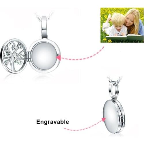 Sg 925 Sterling Silver Engraved Family Tree of Life Photo Locket Necklaces Custom Necklaces & Pendants for Women Jewelry