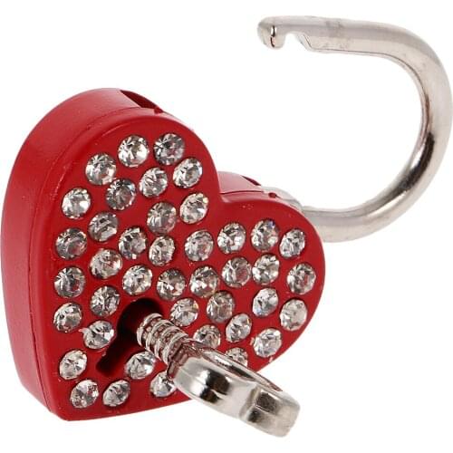 Diamante Heart Shape Padlock With Key Travel Locker Set Pendant Red