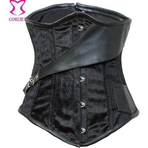 Hot Black Flannel Sexy Waist Trainer Corset Waist Trainer Steel Bone Corselet Underbust Corsets And Bustiers Steampunk Clothing