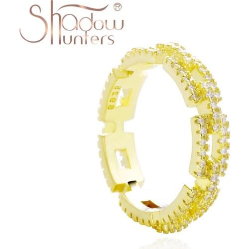 SHADOWHUNTERS Trendy 925 Sterling Silver Interlocking Link Rings Clear Zircon CZ Gold Color Ring For Women Wedding Jewelry New
