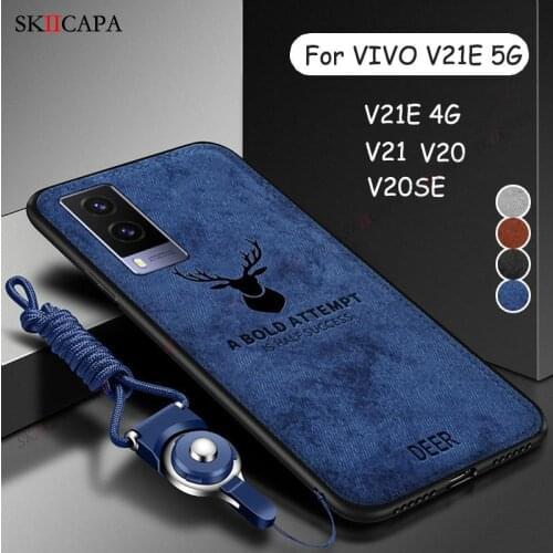 Crossbody Lanyard Cloth Texture Back Case For VIVO V21E 5G V21 V20 S10 Pro S9E S9 X60 X50 Pro Plus Slim Elk Pattern Fabric Cover