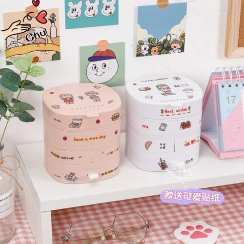 W&G Ins Rotating Jewelry Box Household Multi-layer Small Exquisite Earrings Storage Dustproof Jewelry Kawaii Cute Storage Box