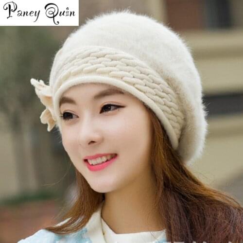Flower Beanies Womens Winter Hats For Women Knitted Bonnet Caps Winter Womens Hats Brand Ski Wool Fur Beanie Skullies Hat