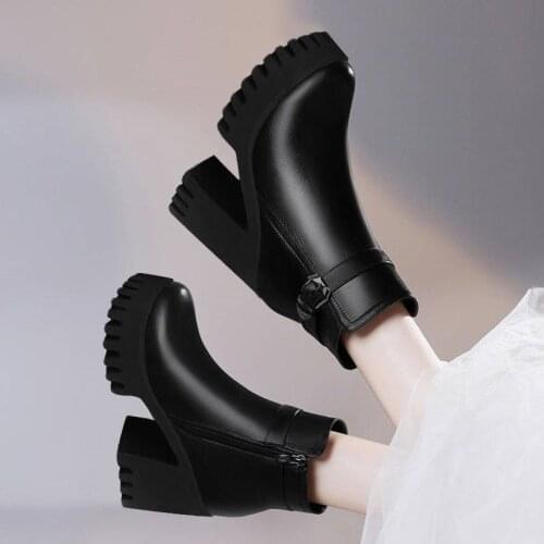 New Hot Style Vogue Women Boots Round Head Thick Bottom PU Leather Waterproof Woman Snow Boots 453