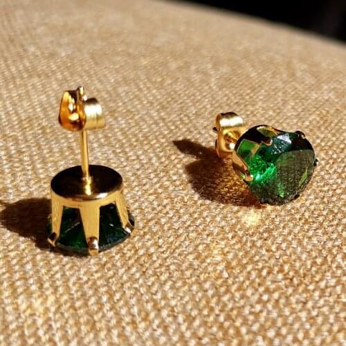 Gold Needle Size 10MM Natural Green Zircon Women Stud Earrings Ear Smooth Ball 316 Stainless Steel Jewelry Anti Allergy Free
