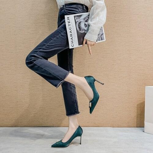 Women Pointed Rhinestone Green Black Satin High Heels Shallow Mouth High Quality Pumps Fashion Womens Shoes