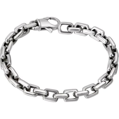 925 Sterling Silver colour Bracelet Man High Polish Curb Link Chain Bracelet for Vintage Punk Rock Biker Mens Jewelry