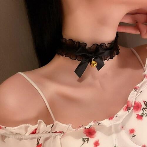 Women Choker Necklace Cosplay Bowknot Choker Collar Necklace Costume Choker With Bell Gothic Choker Cosplay Party Jewelry