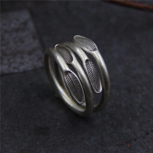 Silver Jewelry Thailand Chiang Mai Handmade Import Ring Retro Personality S295 Sterling Silver Tree Leaf Cross Ring Women