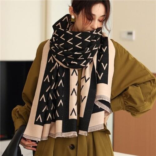Letter Scarf Winter Cashmere Wraps Women Fashion Pashmina Shawls Foulard Thick Warm Blanket Female Bufanda Stoles 2021 New